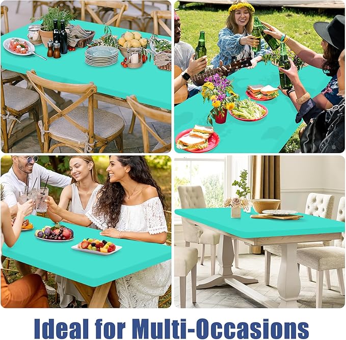 Spandex 6 Foot Rectangle Table Cloth 2 Pack, Elastic Fitted Tablecloths for Picnic, Stretch Washable Patio Table Cover for Outdoor, Camping, Banquet and Parties(Aqua Blue, 30"x72")