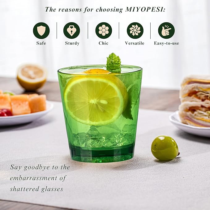 11oz Acrylic Glasses Drinkware (Set of 8), Diamond-pattern Shatter-Proof Plastic Tumblers, Reusable Plastic Stemless Wines Cups, Stackable, BPA-Free, Dishwasher-Safe (Muticolor)