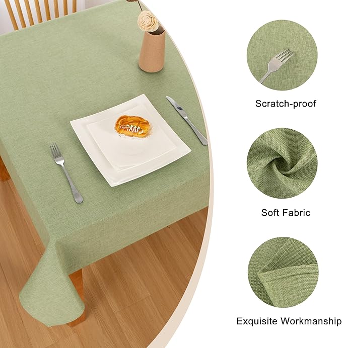 Hiasan 2 Pack Faux Linen Square Tablecloth - Wrinkle and Stain Resistant Washable Table Cloth for Kitchen Dining Room Holiday Table Cover for Party Dinner, Green, 70 x 70 Inch