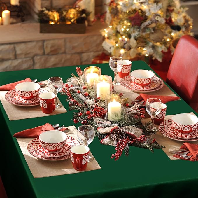 sancua Rectangle Tablecloth - 70 x 90 Inch - Stain and Wrinkle Resistant Washable Polyester Table Cloth, Decorative Fabric Table Cover for Dining Tables, Buffet Parties and Christmas, Hunter Green