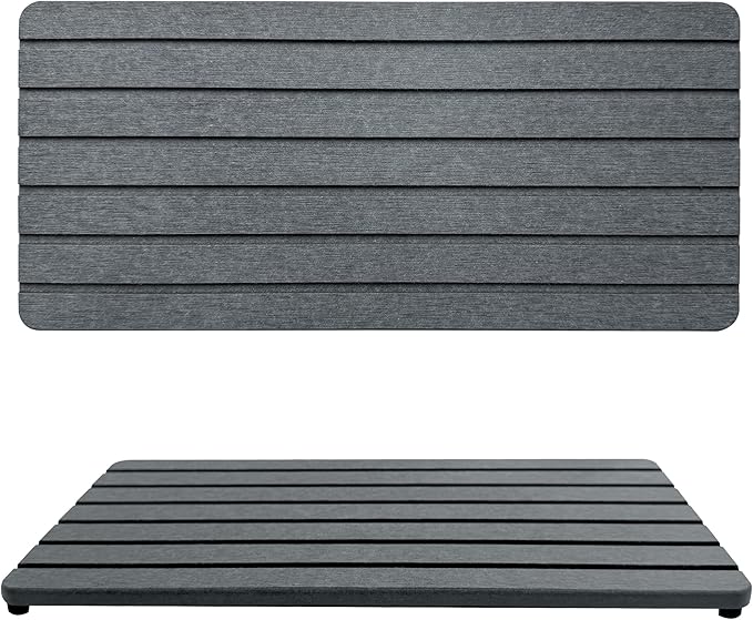 2 PCS Fast-Drying Sink Stone Tray, 12" x 5.5" Super Absorbent Diatomite Coasters, Grooved Design, Water Absorbing Stone Used for Hand Soaps & Plants & Toiletries in The Modern Home