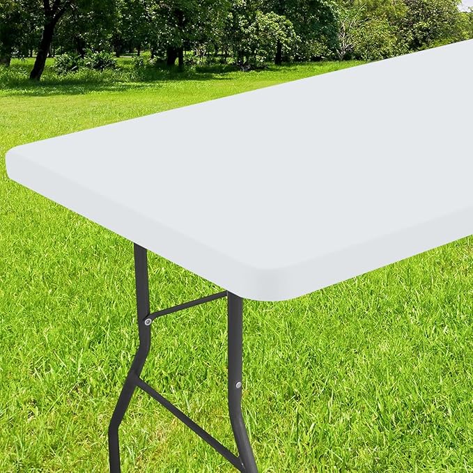Smiry Rectangle Tablecloth, Elastic Fitted Flannel Backed Vinyl Tablecloths for 5ft Folding Tables, Waterproof Wipeable Table Covers for Indoor, Outdoor, Picnic and Camping (White, 30"x60")
