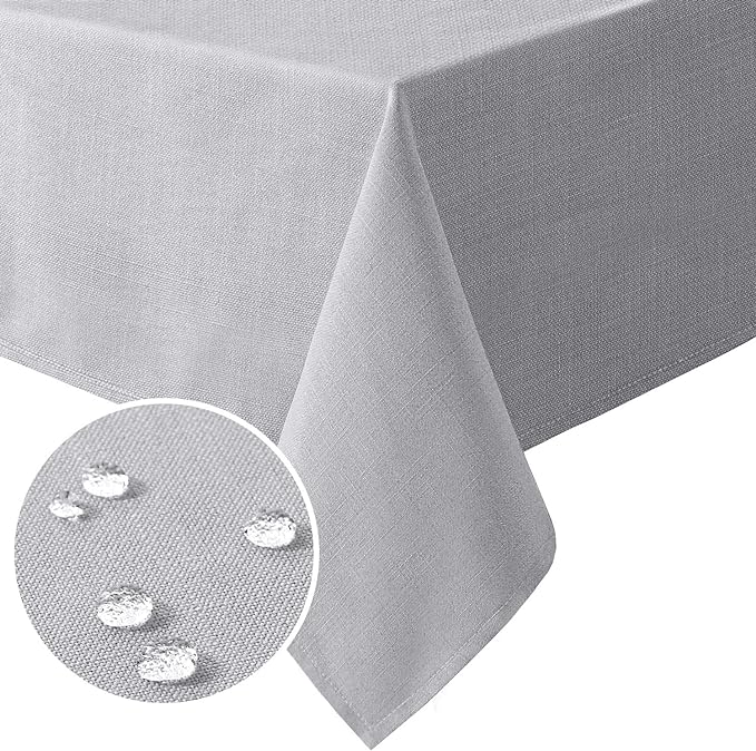 H.VERSAILTEX Linen Textured Table Cloths 54 x 80 Inch Premium Solid Tablecloth Spill-Proof Waterproof Table Cover for Dining Buffet Feature Extra Soft and Thick Fabric Wrinkle Free, Grey