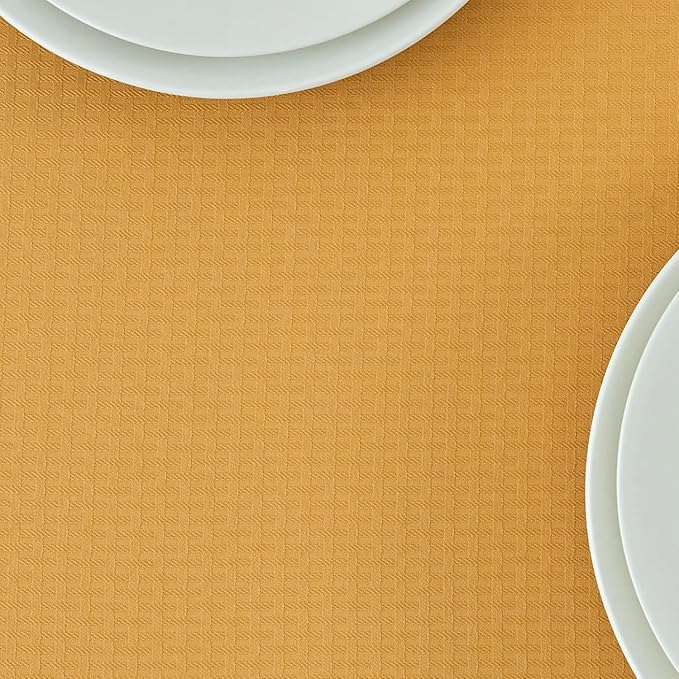maxmill Weaved Texture Tablecloth Water Resistance Antiwrinkle Spillproof Soft Washable Table Cloth for Dining Room, Buffet Banquet Parties Holiday Dinner, Rectangular 70 x 108 Inch, Ochre Yellow