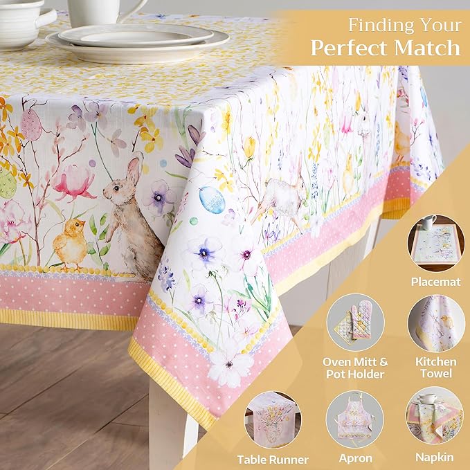 Maison d' Hermine Table Cloth Rectangle Table 100% Cotton 60 x 108 Inches Tablecloth Reusable Decorative for Dining Room Farmhouse Home Valentines Day Decorations Spring Summer - Easter Zest