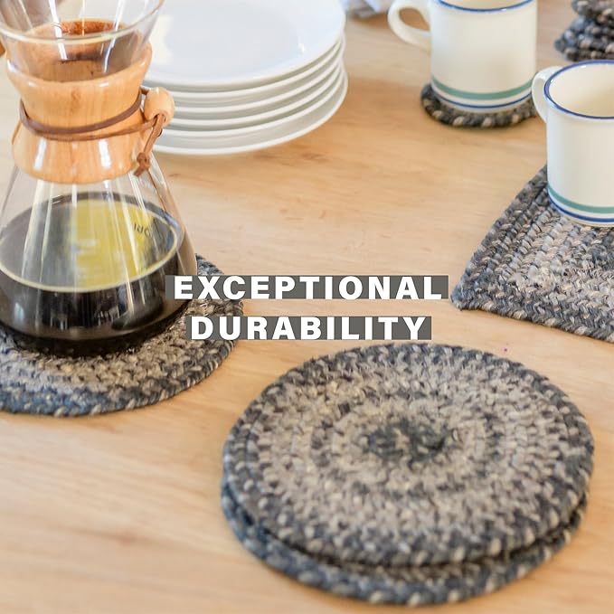 Homespice Flint Hill Jute Woven Placemats, Warm Primitive Decor, Set of 4, Grey 13x19 Rectangle Table Mats - Vibrant Colors, Durable, Easy to Clean and Protects Furniture