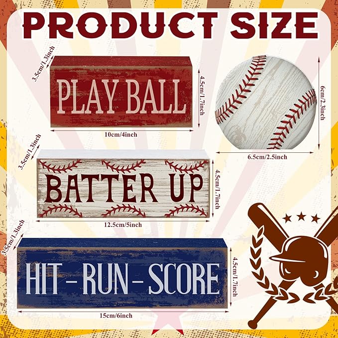 4 Pcs Baseball Decorations Sports Wooden Sign Baseball Centerpieces for Tables Tiered Tray Decor Decorative Mini Faux Book Stack Block for Bedroom Boys Room Party Coffee Mantel Shelf