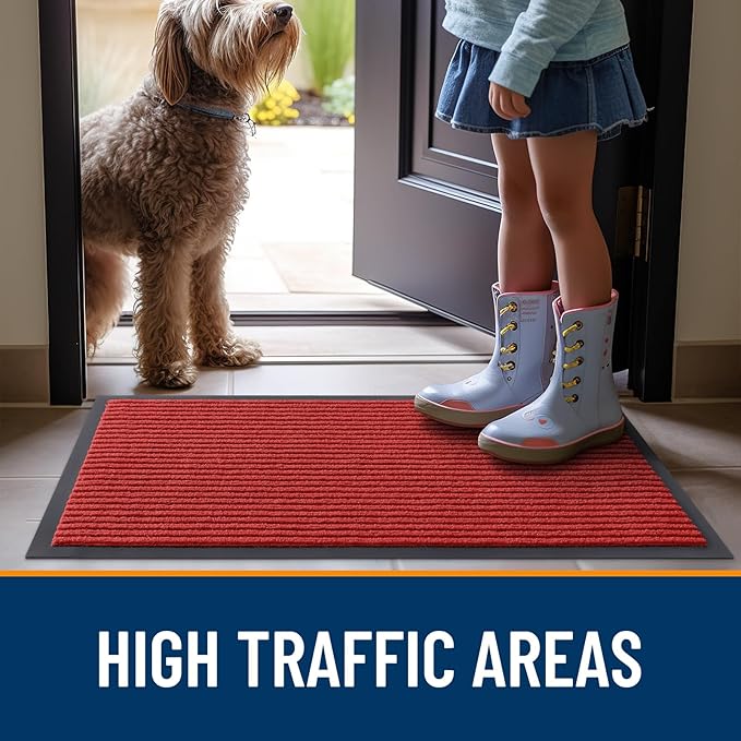 OLANLY Front Door Mat Indoor Outdoor Entrance, Waterproof Heavy Duty Doormat, Fade Resistant, Low Profile, Easy Clean Patio Porch Welcome Floor Mats for Entry, 47x34, Red