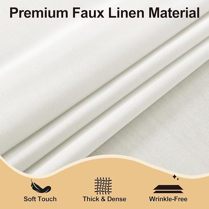 JIUZHEN Round Table Cloth Faux Linen Farmhouse Tablecloth Wrinkle and Stain Resistant Decorative Fabric Table Cover for Kitchen, Dining Room, Parties and Camping, White, 60 Inch Round