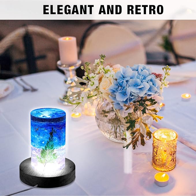 2 Pcs Light LED Base Wood LED Display Base for Glass Art Valentine Decor Crystal Acrylic Resin, 16 Colored USB Light with Remote Wooden Round Lamp Stand for 3D Crystal Ball Room Home Decor(Black)