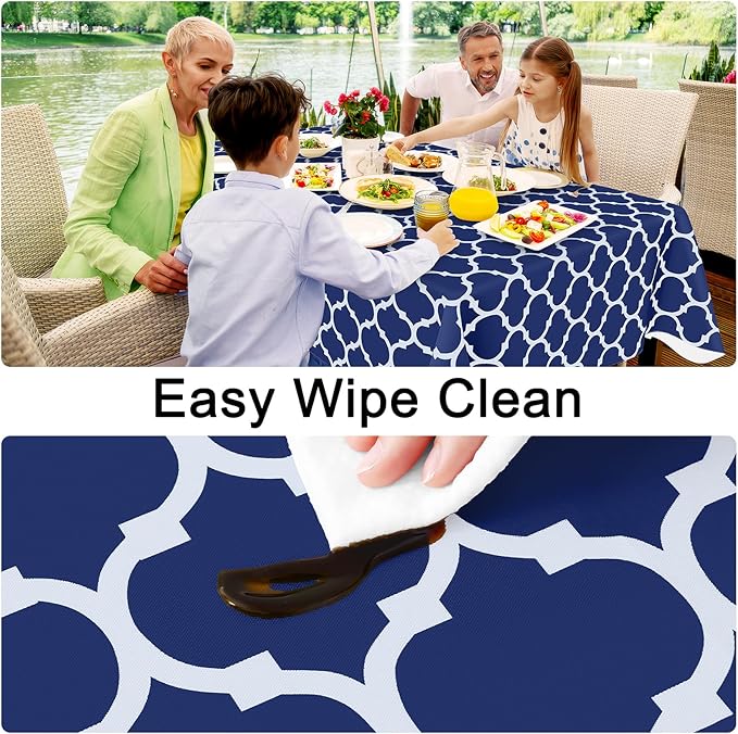 Smiry Rectangle Table Cloth, Waterproof Vinyl Tablecloth with Flannel Backing for Rectangle Tables, Wipeable Spillproof Plastic Tablecloths for Dining, Camping, Indoor and Outdoor (52"x70", Navy)