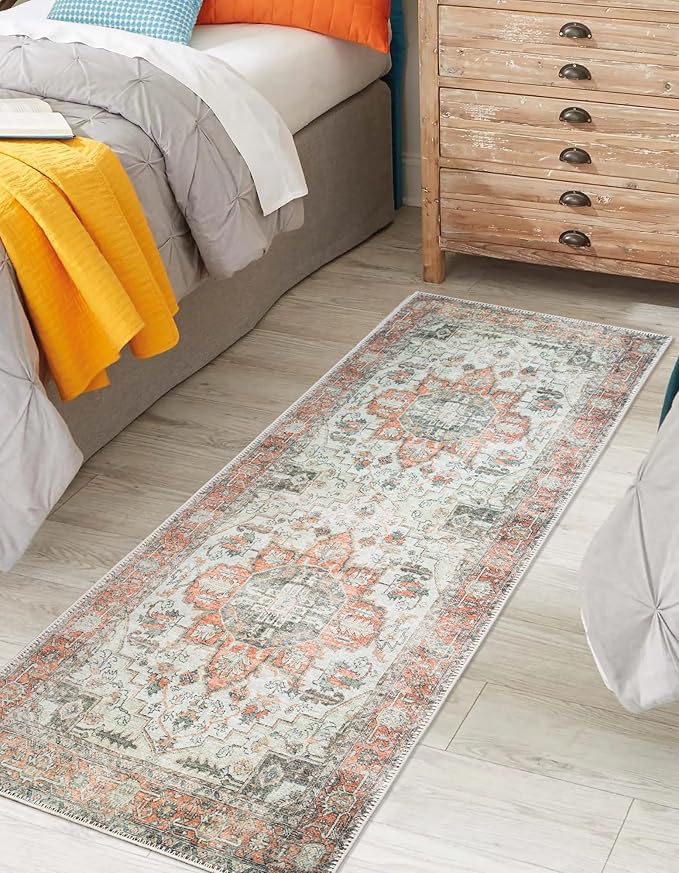 Keen Home Design 2x10 Rug - Machine Washable Runner Rug with Non-Slip Backing, Ideal for Hallway, Entryway, Kitchen, Laundry Room - Vintage, Easy Clean, Durable, Low Pile - (2'6" x 10')
