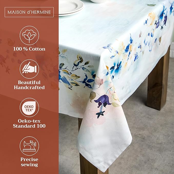 Maison d' Hermine Table Cloth Rectangle Table 100% Cotton 70 x 90 Inches Tablecloth Reusable Decorative for Dining Room Farmhouse Home Valentines Day Decorations Spring Summer - Lazy Summer Days