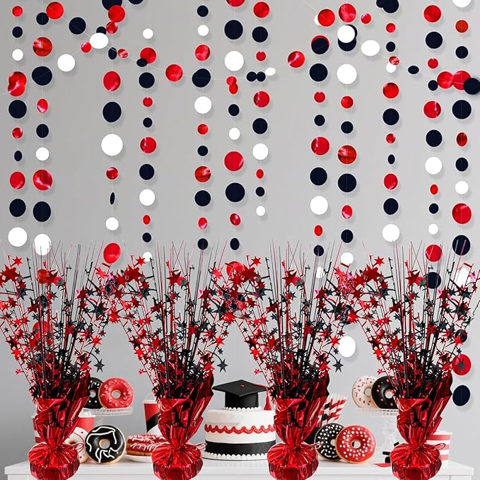 6 Pack 2026 Graduation Table Centerpiece Party Decoration Metallic Foil Spray Centerpiece Glitter Decor Star Tabletop for Graduation New Year NYE Birthday Casino Party Favor, Red and Black