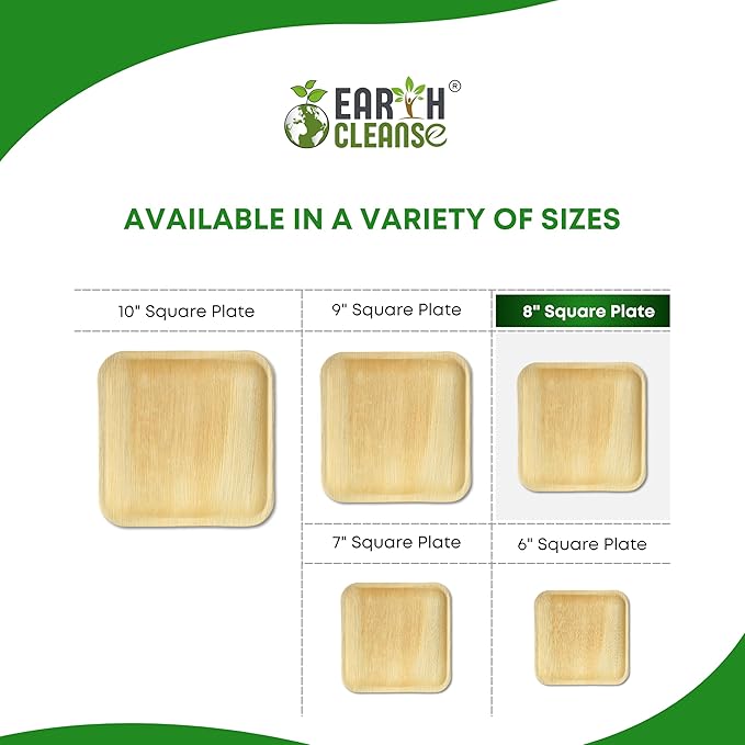 Compostable 8 Inch Palm Leaf Square Plates (25 Count) Like Bamboo Disposable Plates | Biodegradable | Eco-Friendly, Microwave & Oven Safe | USDA Certified 100% Biobased