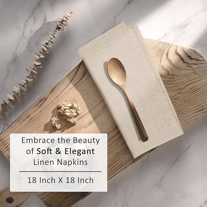 Ruvanti Linen Napkins Set of 12, 18x18 Cloth Napkins, Cotton Linen Blend Napkins Cloth Washable, Soft, Reusable Dinner Napkins for Wedding, Parties, Christmas, Thanksgiving, Everyday Use - Natural