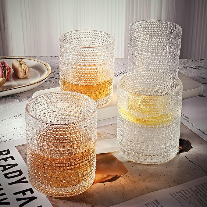 hobnail Drinking Glasses Old Fashion Glass 10oZ rocks glasses Set of 6 glasses Water Juice Cocktail Vintage Glassware Set Gift for Men Women
