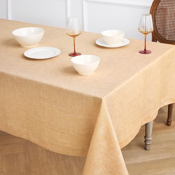 Solino Home Linen Tablecloth 60 x 156 Inch - 100% Pure Linen Golden Nugget Table Cloth for Rectangle Tables - Athena, Machine Washable Tablecloth for Spring, Easter