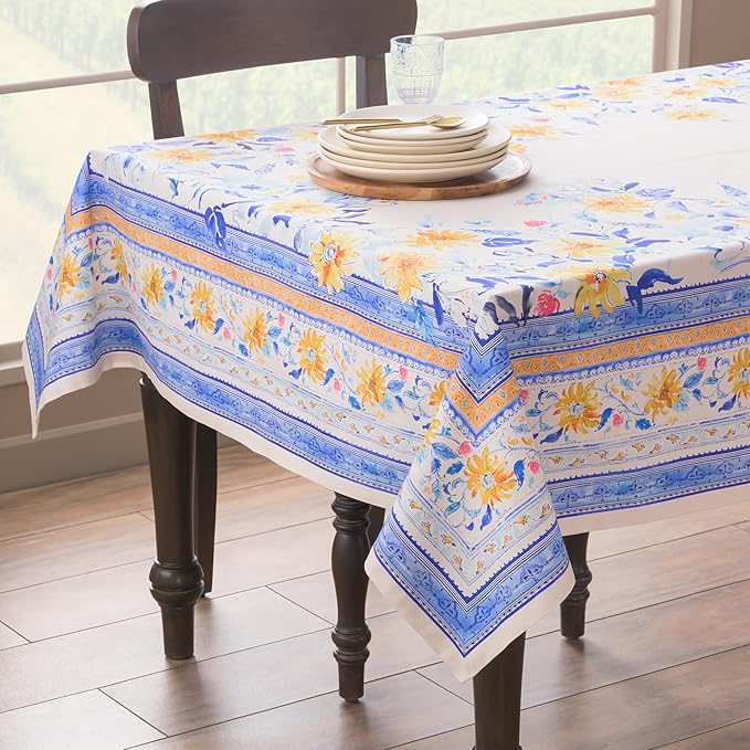 Maison d' Hermine Table Cloth Rectangle Table 100% Cotton 70 x 90 Inches Tablecloth Reusable Decorative for Dining Room Farmhouse Home Valentines Day Decorations Spring Summer - Girassol