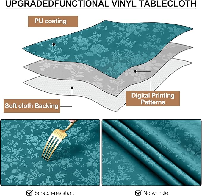 Smiry Round Table Cloth, Waterproof Heavy Duty Vinyl Tablecloths, Wipeable Washable Table Cover for Kitchen and Dining Room (Emerald Green, 60" Round)