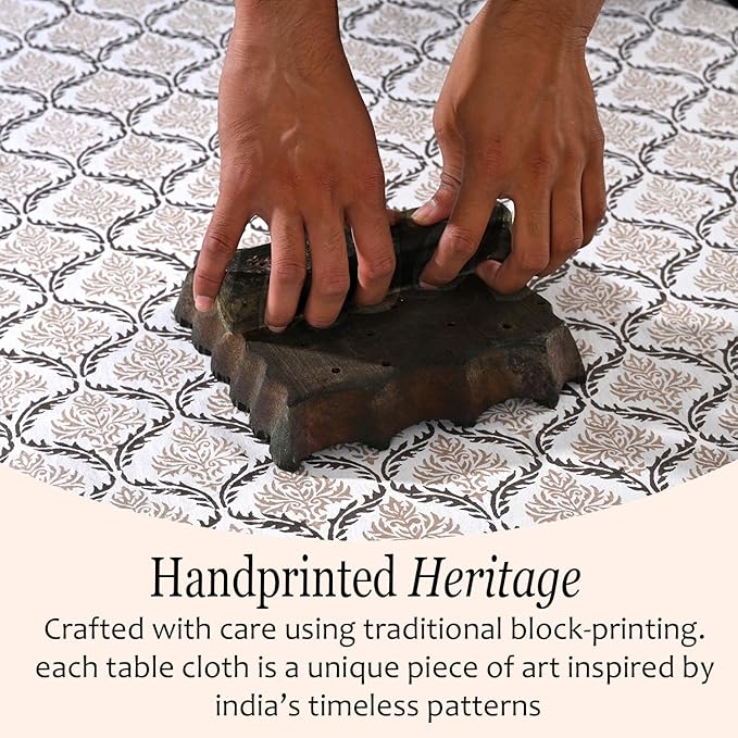 CPC Sandstone Regal Tablecloth 100% Cotton 70x118 Inch Indian Block Print Rectangle Table Cover, Table Cloth for Gifting in Weddings, Halloween, Fall, Christmas, Thanksgiving