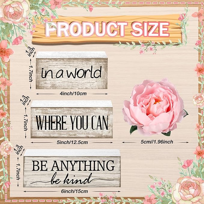 4 Pcs Farmhouse Flower Wooden Tabletop Decor Farmhouse Tiered Tray Decor Rustic Faux Decorative Wood Block Sign Inspired Gift Centerpiece Table sign for Home Shelf Supplies