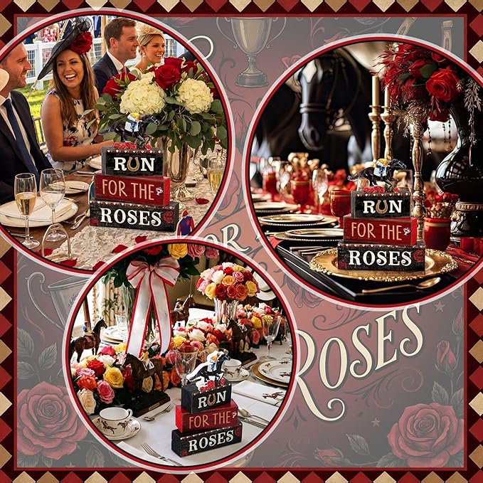 4 Pcs Derby Day Party Decorations Horse Centerpieces for Tables Run for The Roses Table Signs Horsing Racing Wooden Decorations for Derby Shelf Office Festival Party Supplies