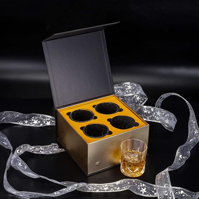 KANARS Old Fashioned Whiskey Glasses with Luxury Box - 10 Oz Rocks Barware For Scotch, Bourbon, Liquor and Cocktail Drinks - Set of 4 - Men Gift