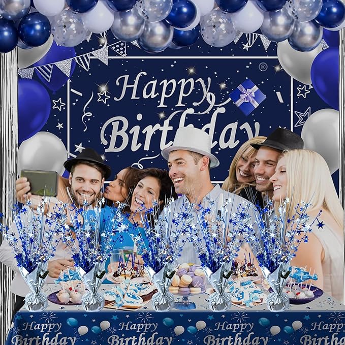 6 Pack Metallic Foil Spray Centerpiece Star Table Decoration Burst Table Centerpieces for Birthday Wedding Anniversary Graduation Holiday Party Supplies Decor, Silver Blue