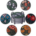 Coasters Absorbent Ceramic Coaster Drink Coasters with Cork Back Beautiful Artistic Flowers Set of 6 Round Coaster Non Slip for Coffee Table Wine Glass Home Bar 4 Inch, Colorful