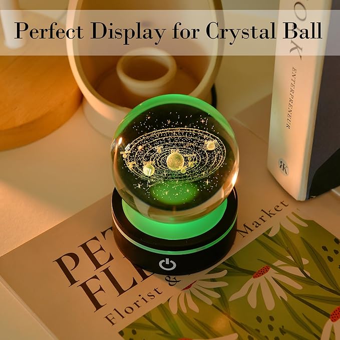 IFOLAINA LED Light Base Lighted Stand Display for Crystal Glass Ball Glass Art Tumbler RGB Multicolor Lighting Round Black Pedestal - Concave