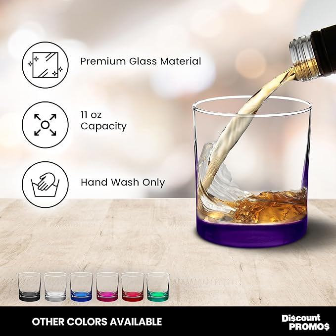 Whiskey Glasses by Libbey 10 oz. Set of 10, Bulk Pack - Heavy Base Old Fashioned Glass, Perfect for Scotch, Bourbon, Whiskey, Cocktail - Purple