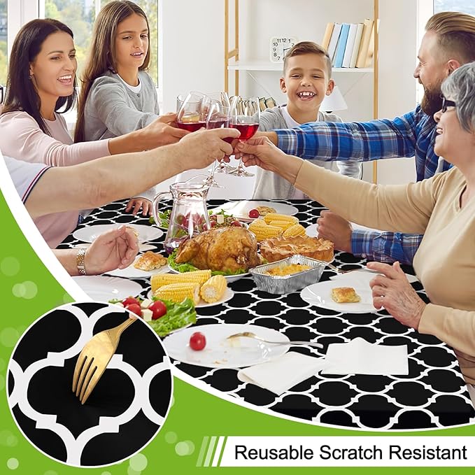 Smiry Rectangle Table Cloth, Waterproof Vinyl Tablecloth with Flannel Backing for Rectangle Tables, Wipeable Spillproof Plastic Tablecloths for Dining, Camping, Indoor and Outdoor (54"x120", Black)