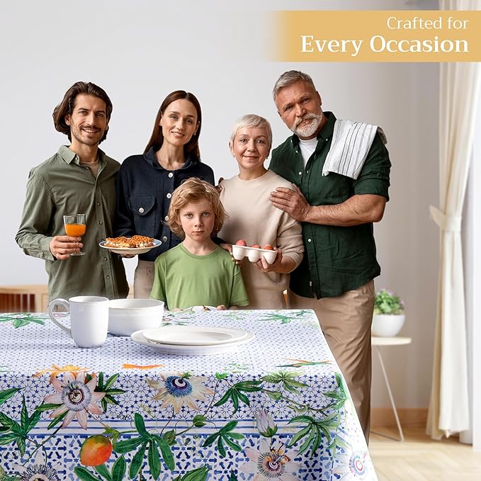Maison d' Hermine Table Cloth Rectangle Table 100% Cotton 60 x 120 Inches Tablecloth Reusable Decorative for Dining Room Farmhouse Home Valentines Day Decorations Spring Summer - Passiflora
