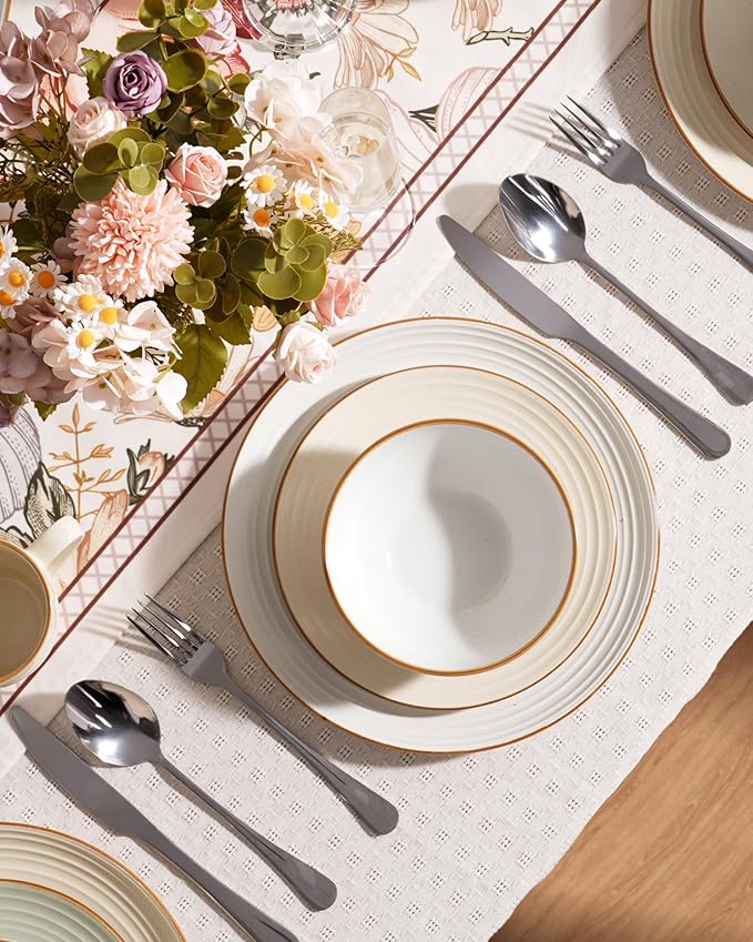 Famiware Jupiter Dinnerware Set, Plates and Bowls Dish Sets for 8 (24 Pieces), Microwave and Dishwasher Safe Stoneware Speckled Tableware, Chip and Scratch Resistant, Light Pink