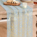 Artoid Mode Gold Gauze Light Blue Table Runner 120 Inch 10FT, Glitter Metallic Foil Sheer Dining Wedding Anniversary Holiday Birthday Table Decor for Home Party
