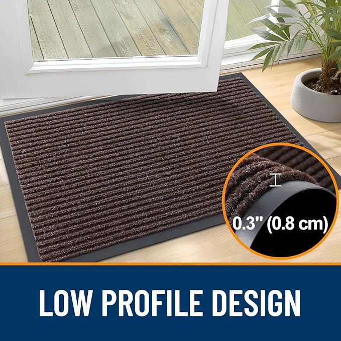 OLANLY Front Door Mat Indoor Outdoor Entrance, Waterproof Heavy Duty Doormat, Fade Resistant, Low Profile, Easy Clean Patio Porch Welcome Floor Mats for Entry, 71x47, Tan