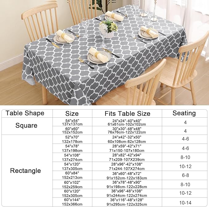 Smiry Square Table Cloth, Waterproof Vinyl Tablecloths with Flannel Backing for Square Tables, Wipeable Spillproof Plastic Tablecloth for Dining, Camping, Indoor and Outdoor (54"x 54", Grey)