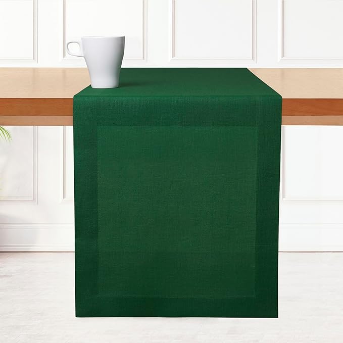 D'Moksha Homes Linen Forest Green Table Runner 108 Inches Long - 100% Pure Linen Dining Table Runner 14 x 108 Inch for St Patricks Day, Easter - Machine Washable