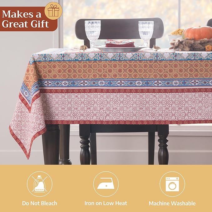 Maison d' Hermine Table Cloth Rectangle Table 100% Cotton 70 x 120 Inches Fall Tablecloth Reusable Everyday Use for Thanksgiving Christmas Decorations Dining Farmhouse Party (Romane)