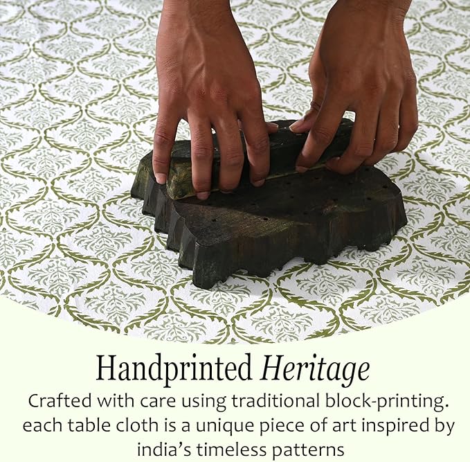 CPC Fern Regal Tablecloth 100% Cotton 80x120 Inch Indian Block Print Rectangle Table Cover, Table Cloth for Gifting in Weddings, Halloween, Fall, Christmas, Thanksgiving