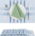 Leetaltree Geometric Print Blue Placemats Set of 8 - Heat Resistant Non-Slip Place mats for Dining Table, Washable Durable PVC Vinyl Woven Table Mats (Geometric Blue, 8)