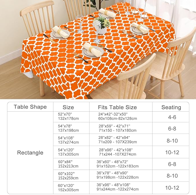 Smiry Rectangle Table Cloth, Waterproof Vinyl Tablecloth with Flannel Backing for Rectangle Tables, Wipeable Spillproof Plastic Tablecloths for Dining, Indoor and Outdoor (60"x120", Bright Orange)