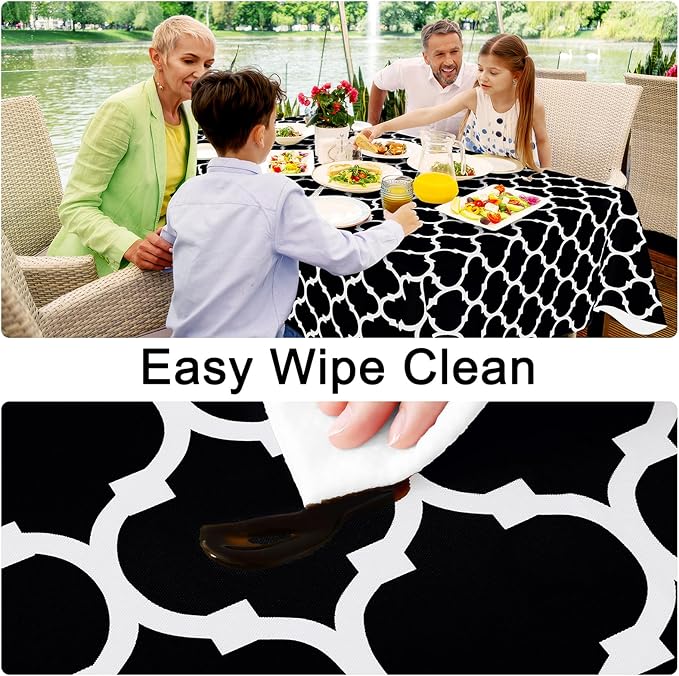Smiry Rectangle Table Cloth, Waterproof Vinyl Tablecloth with Flannel Backing for Rectangle Tables, Wipeable Spillproof Plastic Tablecloths for Dining, Camping, Indoor and Outdoor (52"x70", Black)