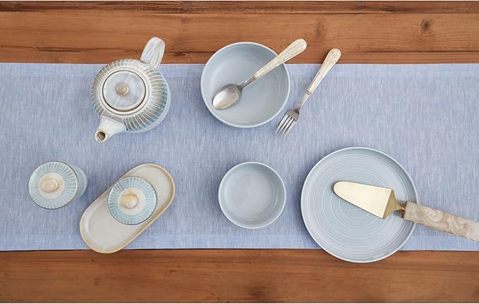 Solino Home Linen Table Runner 72 Inches Long - Athena, 100% Pure Linen Chambray Blue Table Runner 14 x 72 Inch for Dining, Winter, Spring, Easter