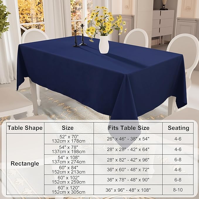 Smiry Rectangle Table Cloth, Waterproof Anti-Scratch Polyester Tablecloth, Decorative Washable Fabric Table Cover for Dining, Buffet, Parties and Outdoor, 60x84, Navy
