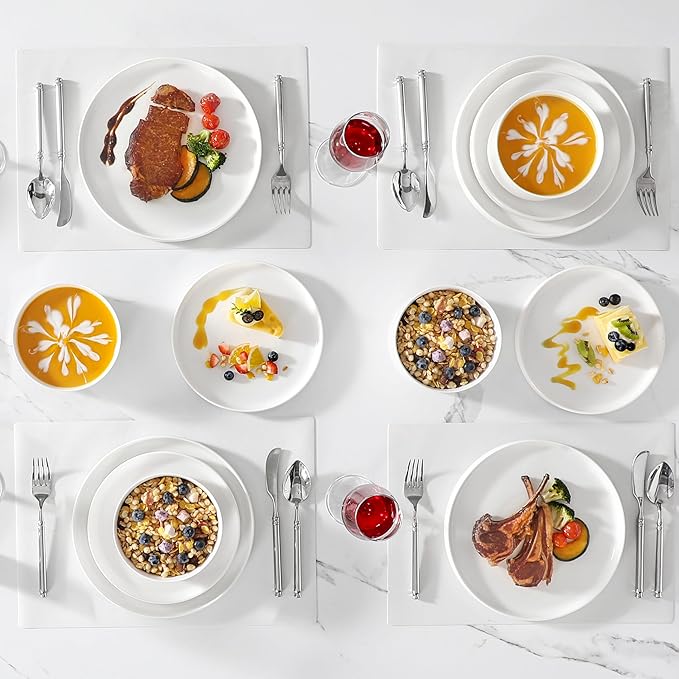 MALACASA 18 Pieces Porcelain Dinnerware Set, Modern White Dish Set for 6, Premium Serving Plates and Bowls Sets, Chip and Scratch Resistant Dishware Sets Kitchen Dishes Dining Ware Set, Series LEAH