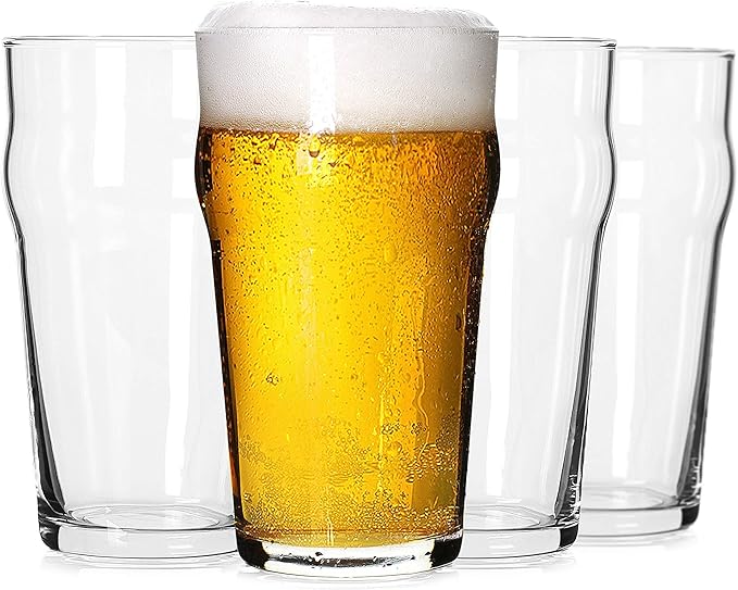 Pint Glasses,20oz British Beer Glass,Classics Craft Beer Glasses,Premium Beer Glass Tumbler Set of 4, Unique Design Beer Glasses Easy Stacking in The Cupboard