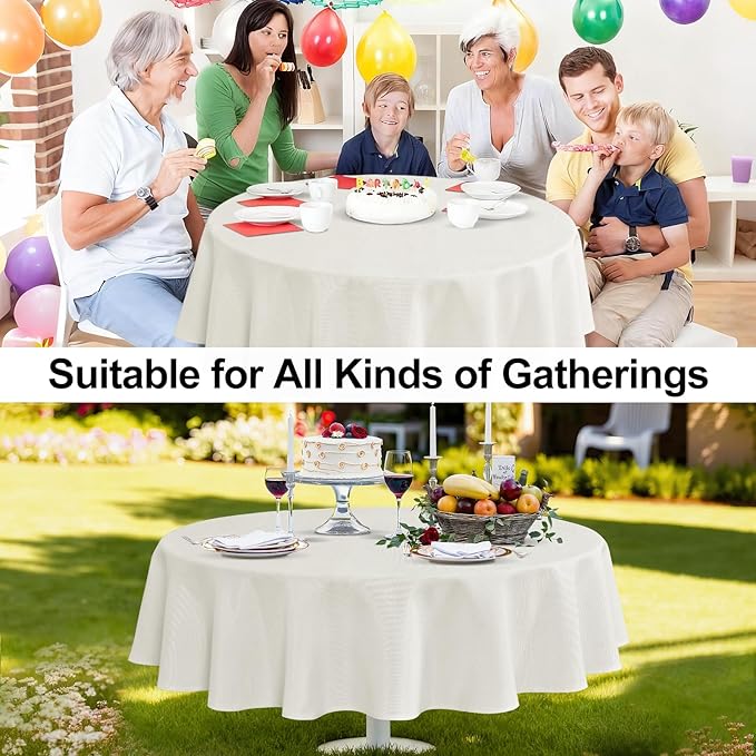 JIUZHEN Round Table Cloth Faux Linen Farmhouse Tablecloth Wrinkle & Stain Resistant Table Cover for Kitchen Dining, Holiday Party Dinner, White, 70 Inch Round