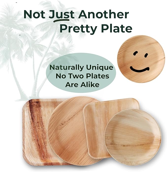 Indie Palm Disposable Palm Leaf Plates – 100 Pack 8 Inch Round – Heavy Duty, 100% Compostable & Biodegradable – Eco-Friendly Alternative to Plastic & Bamboo – Perfect for Parties & Events
